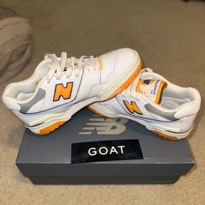 White and Orange Sneakers with Thick Sole and Distinctive Design